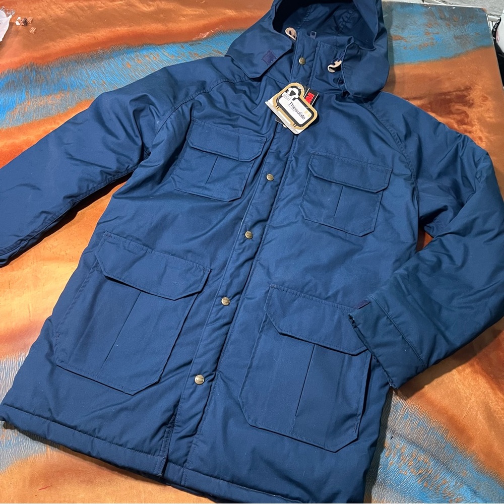 NWT Vinatge Woolrich Insulated Long Parka Jacket Hooded medium Made USA Blue